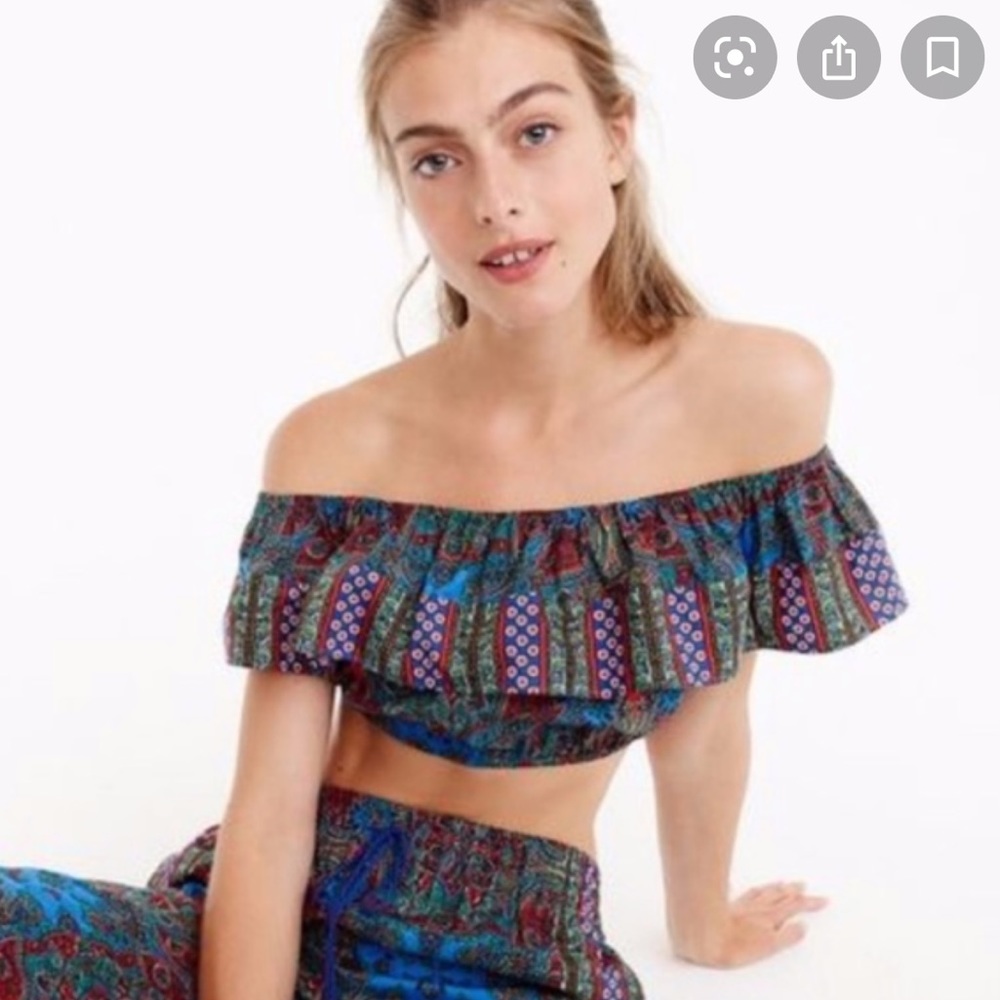 J crew paisley off the shoulder crop top small